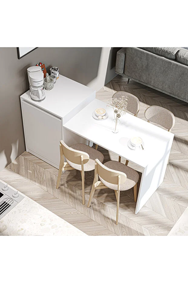 Milano Bar Masası Dolaplı Yüksek Mutfak Yemek Masası